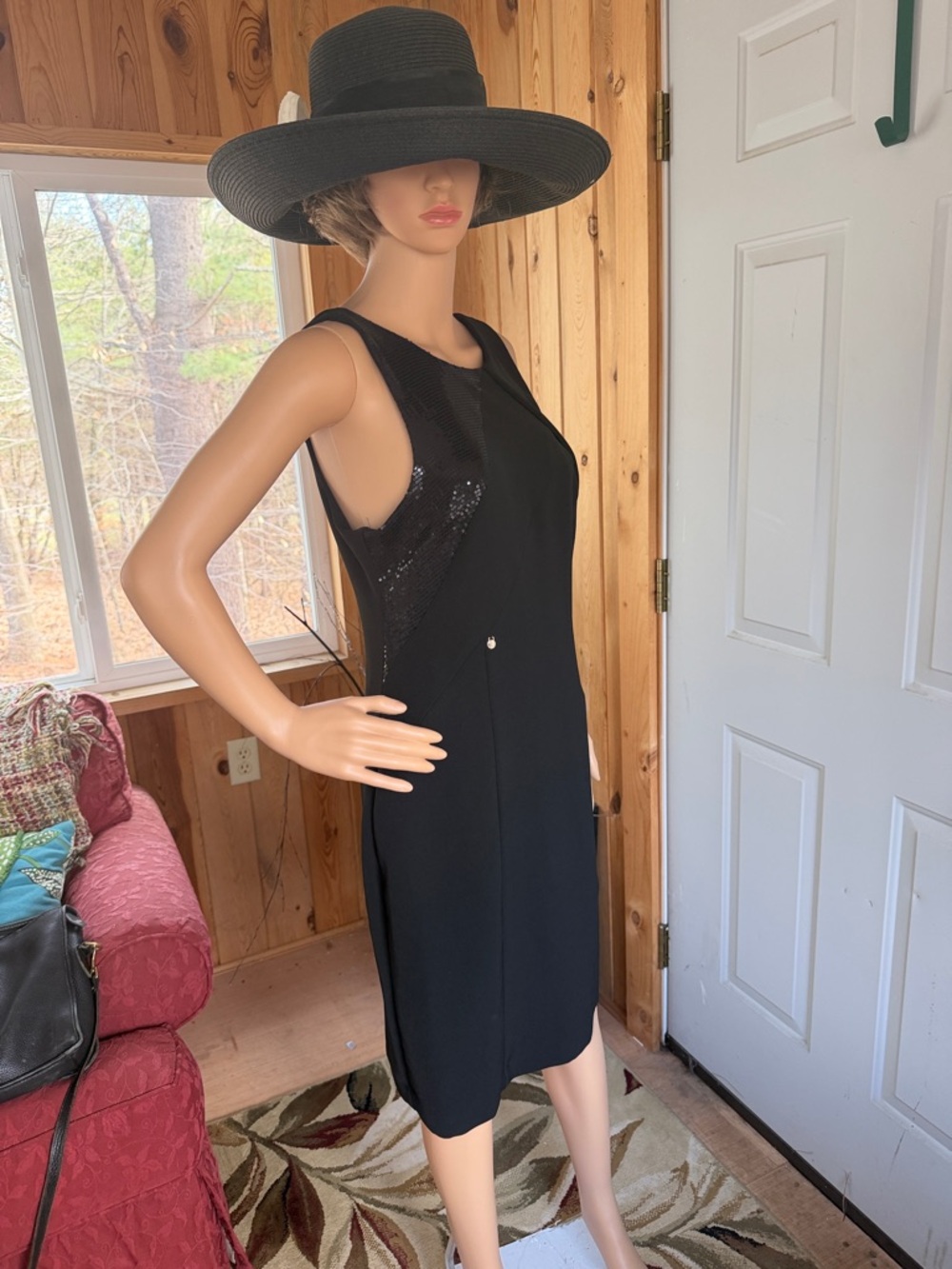ANNARITA N Classic Black Sleeveless Sheath Dress with Sequin Detail